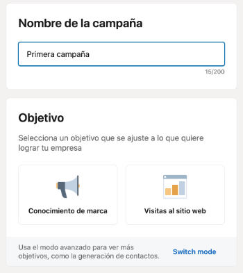 "Publicidad" del panel de LinkedIn Ads Manager 