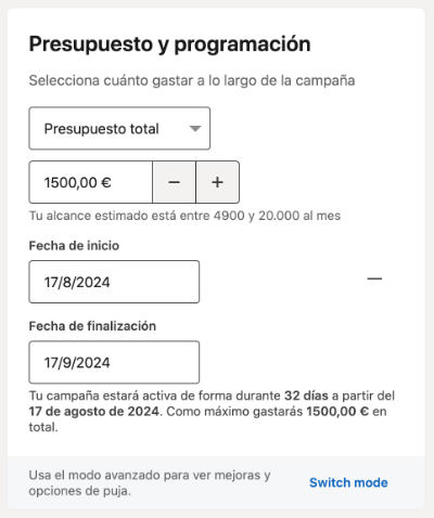 presupuesto y calendario