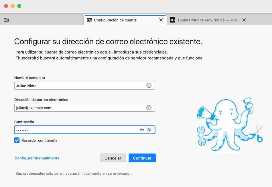 configurar cuenta correo Thunderbird