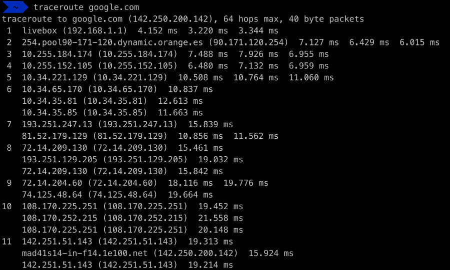 traceroute google