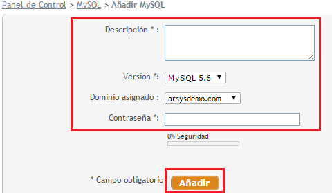 Añadir una nueva base de datos MySQL